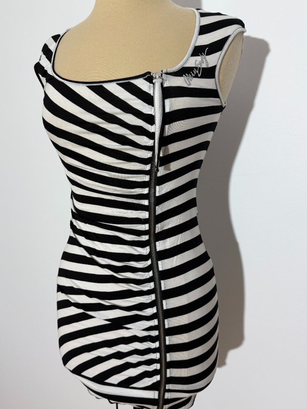 Miss Sixty Vintage Striped Mini Dress Asymmetrical Front Zipper